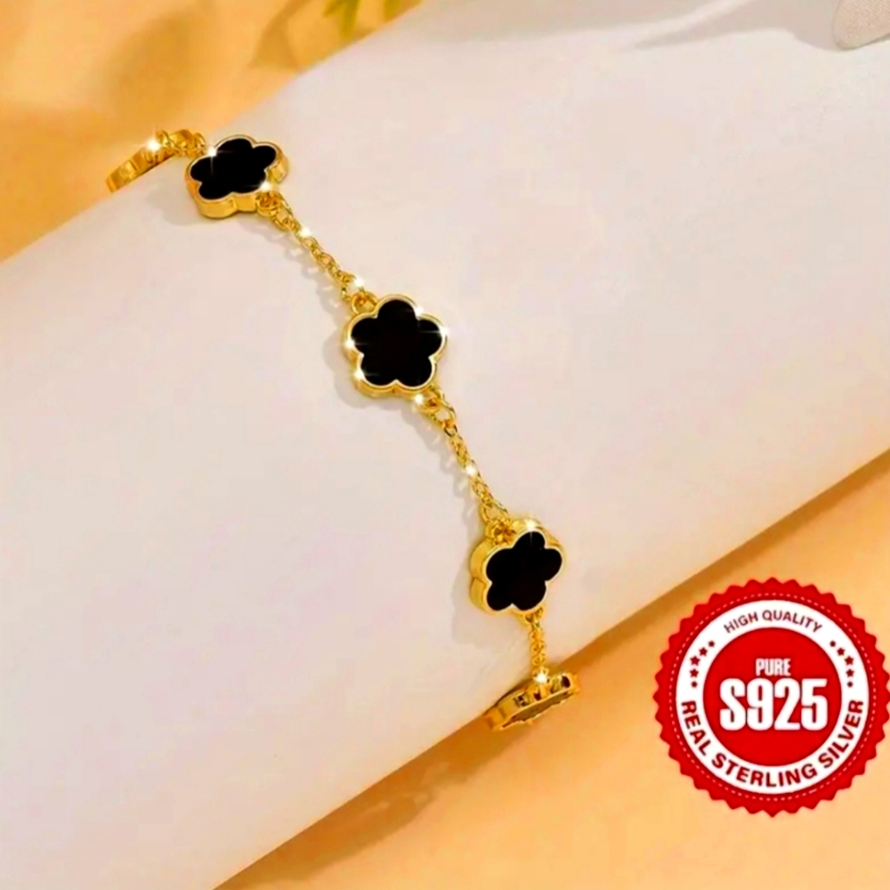 Elegant & Luxury Style 925 Sterling Silver Five Flower Bracelet for Ladies. Leng